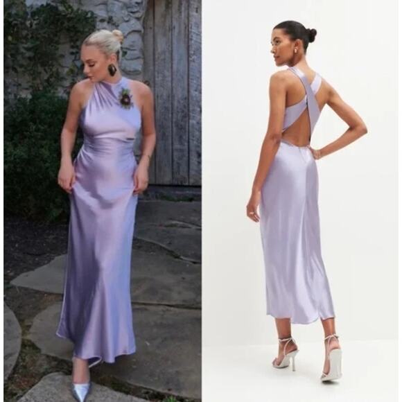 NEW! Reformation Casette Midi Silk Dress Size 8 in Purple - Picture 1 of 9